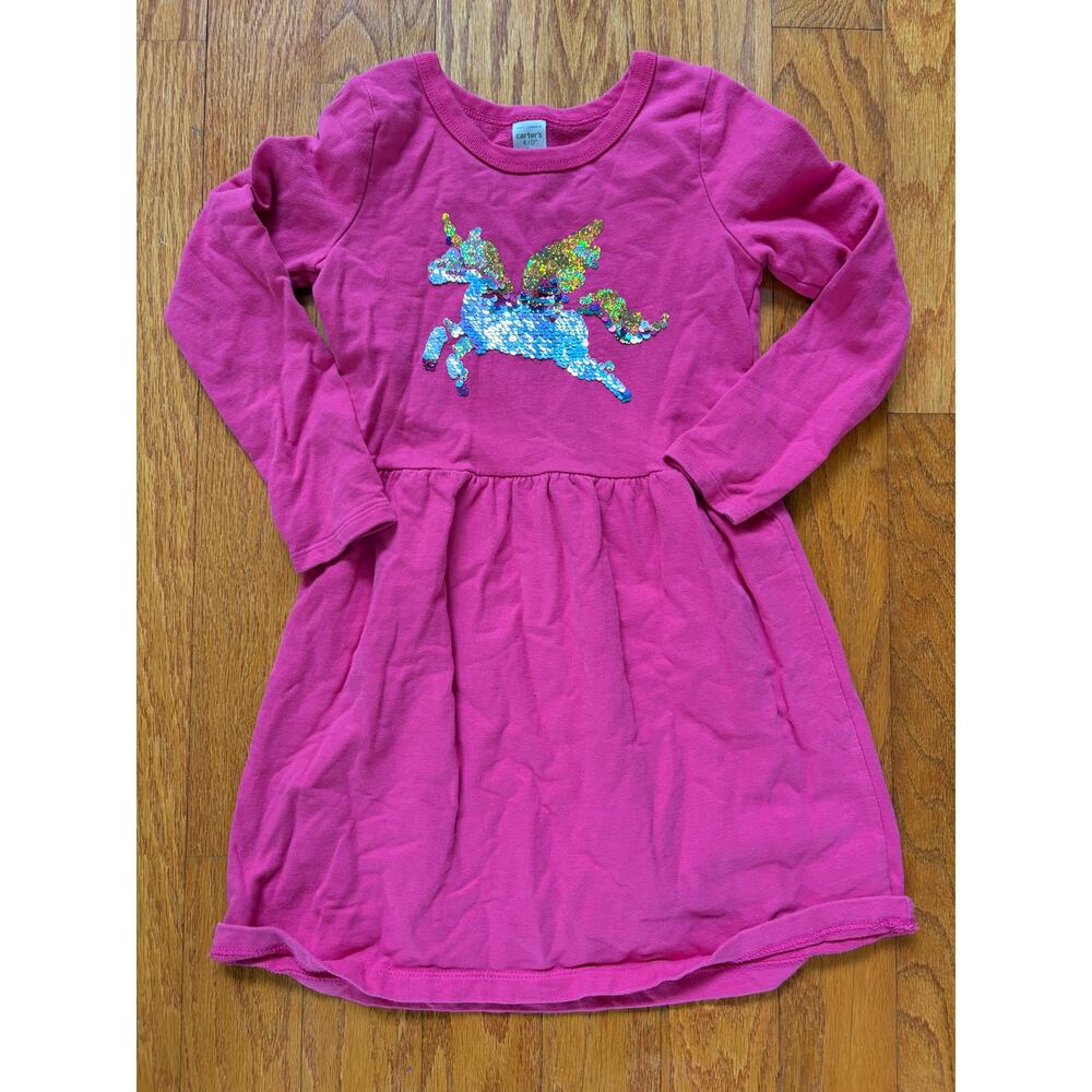 Carter's 6/6X Long Sleeve Hot Pink Sequin Unicorn Dress